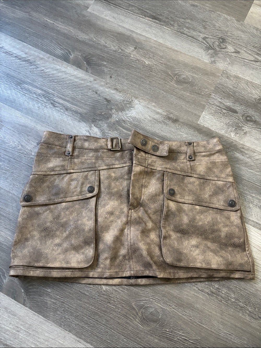 We The Free Leather Brown Mini Skirt with Front Pockets